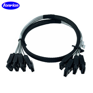 Ionrion 4Sata To 4Sata Silver <b>Cable</b> Braided Mesh <b>Computer</b> Hard Drive Data <b>Cable</b> SATA Interface Copper Wire - Product Image 1