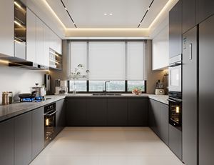 Lumières d'armoires de cuisine à blocs de couleurs de luxe haut de gamme et portes en verre Panneau à haute brillance Mélange européen moderne en stock Vente en gros - Product Image 6