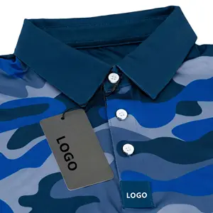 Sublimasi Hutan Kamuflase Pola Cetak Polyester Golf T-shirt Logo Kustom Plus Ukuran Pria Golf Polo Shirt untuk Pria