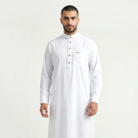 Thobe blanc de style saoudien pour hommes, directement du fabricant, robe longue décontractée à col arabe et boutons, Jubba du Moyen-Orient
