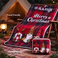 Selimut Flanel Natal Custom Print dengan Kantong Zipper Portabel untuk Perjalanan, Berkemah, dan Hadiah