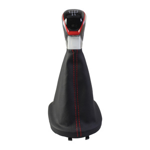 Leather Gear <b>Shift</b> <b>Knob</b> Cover Red Stitching 5 6 Speed Set Ergonomic For Volkswagen Cars - Product Image 1