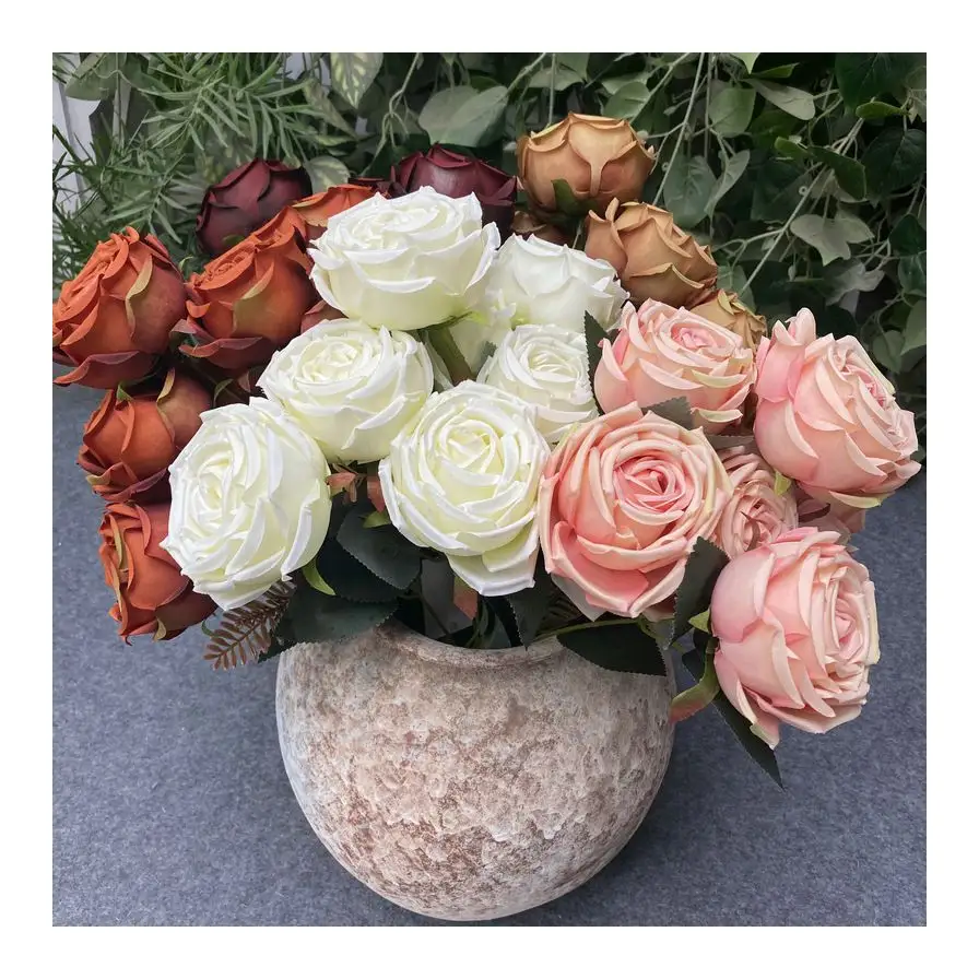 Ramo de flores artificiales de seda de 7 cabezas de alta calidad al por mayor, ramo de rosas para arreglo floral, decoración del hogar