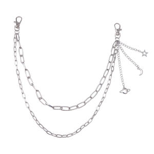 Cadena de cintura metálica de doble capa con colgante de estrella, luna y planeta, aleación de zinc, unisex, estilo hip hop, accesorio para uso diario. - Product Image 5