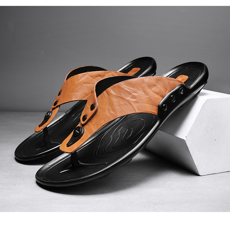 Cheap Men Leather Shoes Summer Beach Flat Flipflops Outdoor Non-slip Sandal Shoes