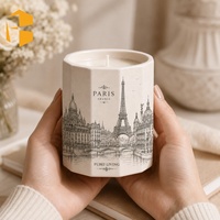 FUBEI LIVING Pot à bougie en céramique octogonal motif Architecture de Paris, Décoration d'intérieur, Prêt à offrir, Cadeau, Bougie d'aromathérapie