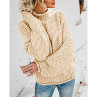 Pull-over en maille pour femme, col montant, coupe ample, épais, chaud, moderne et tendance, vente en gros