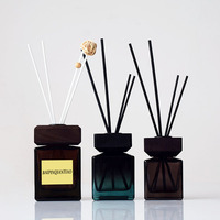 Bouteille en verre transparente de luxe de diffuseur d'aromathérapie de désodorisant d'ambre et de bleu de 200ml 50/100/150ml pas d'aromathérapie de feu
