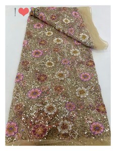 Dubai Vải Sang Trọng Handmade Thêu Đào Đính Cườm Ren Với Sequins Áo Wedding Party Dress Pháp Ren Dệt Cho Đảng - Product Image 4