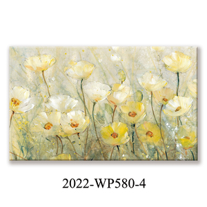 Arte de pared con estampados florales amarillos, pintura en lienzo de estilo pintado a mano para decoración de sala de estar - Product Image 4