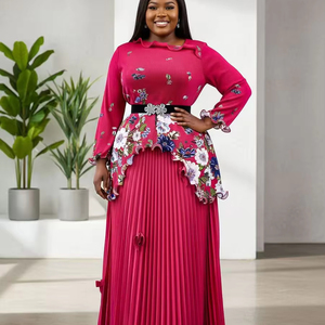 Robe de soirée plissée Miyake à imprimé floral grande taille, coupe ample, style occidental, pour femme, vente en gros - Product Image 1