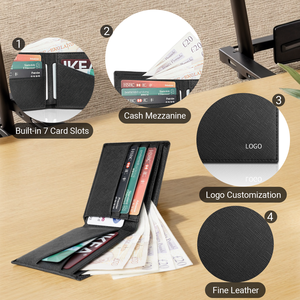 <span class=keywords><strong>Portafoglio</strong></span> da Uomo in Vera <span class=keywords><strong>Pelle</strong></span> con Blocco RFID Pieghevole Minimalista da Tasca Anteriore a <span class=keywords><strong>Grande</strong></span> Capacità in <span class=keywords><strong>Pelle</strong></span> Saffiano - Product Image 2