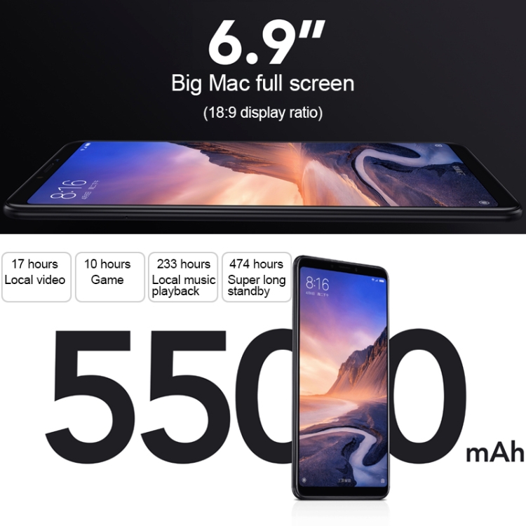 Xiaomi Mi Max 3 Mobile Phone 6.9 Inch 4G LTE 6GB 128GB Celular Android Phone 5500mAh Mobile Phone