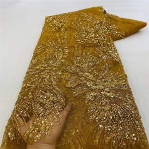 ゴールデンサプライヤースパンコール刺繍生地パーティードレス用ハイエンドウェディングレース生地パーティー用 - Product Image 1