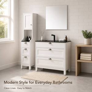 Custom Size and Design Floor Standing <b>Bathroom</b> Vanity <b>With</b> Side <b>Cabinet</b> and Frameless Mirror - Product Image 5