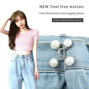 Adjustable Jean Button Pins Detachable Pin No Sewing Required Perfect Fit Instant White Pearl Jean Button