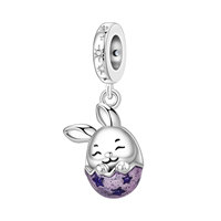Breloque Pendentif Lapin de Pâques en Gros, Perle Émaillée Incrustée de Zircone Cubique, en Alliage de Cuivre Plaqué Argent, Cadeau de Fête Unisexe, Kit de Bricolage