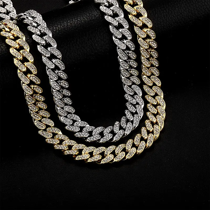 HipHop Bling Jewelry 12mm Diamond Iced Out Collana 18K Cuban Link Chain Necklace Rapper 18 inches for men women