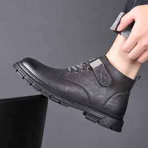 Men's Martin <b>Boots</b> Black <b>Leather</b> Warm Winter Ankle <b>Boots</b> Thick Sole <b>Work</b> Shoes - Product Image 1