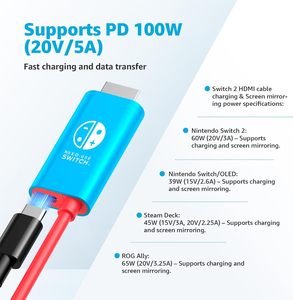 كابل تلفزيون عالي الدقة 4k60hz PD W شحن محمول 4k HD نوع C كابل سلكي لمفتاح نينتو 2 كابل Usb c - Product Image 2