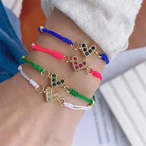 High Quality multi color Adjustable 24K Gold Plated crystal heart red string rope braided Bracelet women jewelry gift
