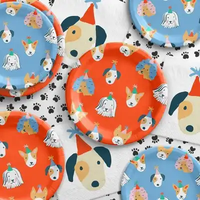 Ensemble de décorations Damai personnalisées en papier imprimé offset 6/4 couleurs, assiettes, fanions et ballons pour fête d'anniversaire de chiot/chien