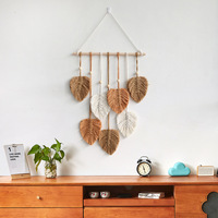 Style moderne Nouveau Tissé À La Main Coton Corde Feuilles Tapisserie Bohème Maison Décoration Murale Motif Vertical Tenture Murale