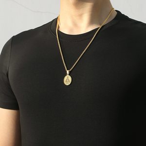 Collar Religioso Vintage <span class=keywords><strong>de</strong></span> Acero Inoxidable, <span class=keywords><strong>Medalla</strong></span> <span class=keywords><strong>Milagrosa</strong></span> Plateada y Dorada con Patrón Geométrico, Colgante <span class=keywords><strong>de</strong></span> <span class=keywords><strong>la</strong></span> Virgen María, Católico - Product Image 4