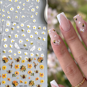 Pegatinas 5D para <span class=keywords><strong>Uñas</strong></span> con Diseño <span class=keywords><strong>de</strong></span> <span class=keywords><strong>Girasol</strong></span> Amarillo, Adhesivos Decorativos con Abejas y Crisantemos <span class=keywords><strong>de</strong></span> Dibujos Animados para Verano - Product Image 2