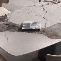 Table rectangulaire Zayshine, style minimaliste italien, luxe, pieds en acier carbone blanc, plateau en pierre frittée imitation marbre, mobilier de restaurant