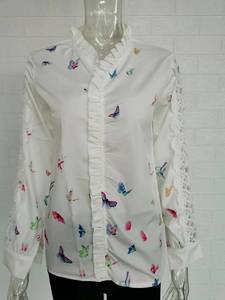 S-5XL Long <strong>Sleeved</strong> Women's Shirt <strong>Butterfly</strong> Lace Solid Color Versatile <strong>Top</strong> - Product Image 3