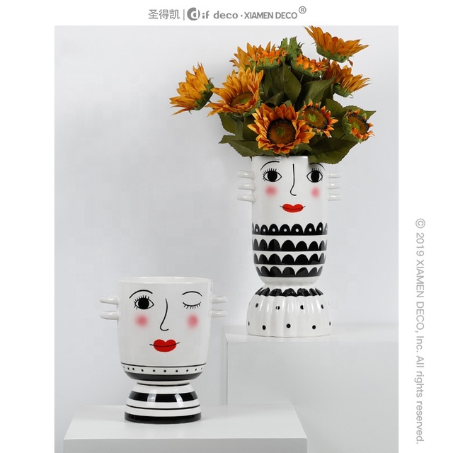 Wholesale Modern Home Decoration Face Design Antique Decorative Ceramic Vase for Interior Decoration