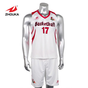 Sports red sublimation basketball clothing set white tank tops shape - Product Image 2