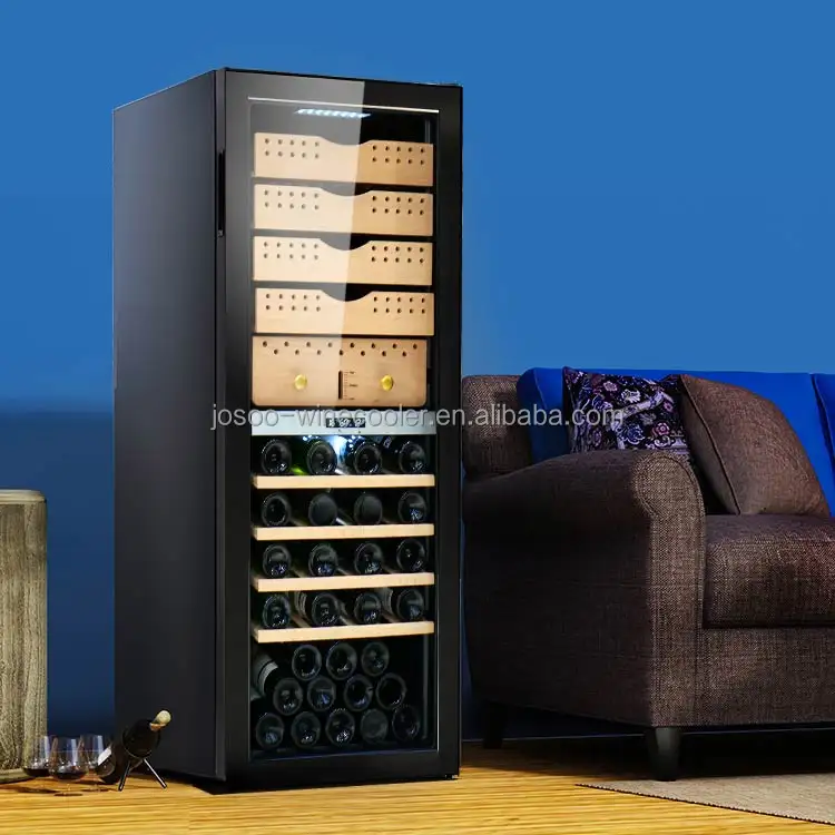 200L Wine And Cigar Refrigerator Freestanding Compressor Wine Chiller 42 Bottles Wine Cooler Cigar Electric Humidor