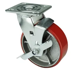 Weihang castors 5 heavy duty casters 300kg PU on cast iron core industrial casters caster wheels