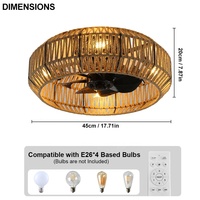Ventilateur de plafond Fandelier personnalisé en corde de chanvre tressée de style américain, marron rétro, pour restaurant