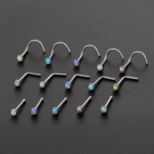 Stainless Steel Opal <b>Nose</b> <b>Studs</b> Pin | <b>L</b>-<b>Shaped</b> Straight Curved Design | Hypoallergenic Children's Wedding Body Piercing Jewelry - Product Image 3