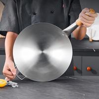 Wok professionnel en acier inoxydable sans revêtement, avec manche en bois, anti-rouille, anti-adhésif, pour cuisinière à gaz, restaurant, hôtel, cuisine
