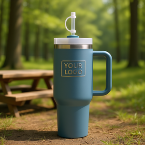 Hipdeer Gobelet isotherme en acier inoxydable 40oz avec paille et poignée, logo personnalisé, tasse à café d'extérieur, garde les boissons chaudes ou froides, design moderne - Product Image 2