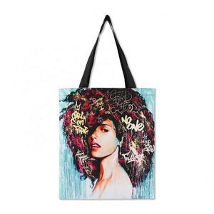 Logo personnalisé Sublimation Imprimer Loisirs Femmes Africaines Texte Graffiti Art Pleine Couleur Sacs Polyester Fourre-Tout Shopping Sac en Toile - Product Image 1
