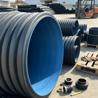Raccord de tuyau ondulé à double paroi en HDPE, tube de drainage noir avec couche intérieure bleue pour canalisation d'égouts