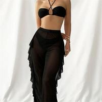 Nuevo Conjunto de Traje de Baño de Tres Piezas para Mujer, Color Sólido, Sexy, Pantalones Transparentes, Bikini