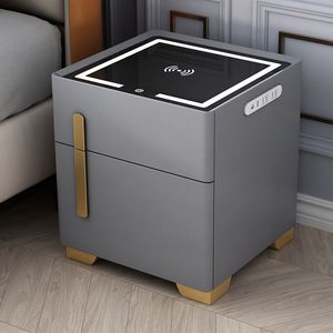Armario lateral de cama de dormitorio de lujo XBT moderno y sencillo con luz de carga inalámbrica segura integrada