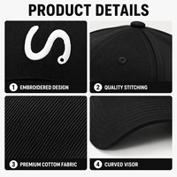 Casquette de baseball personnalisée de luxe avec logo, en coton noir sergé, broderie de lettres, réglable, unisexe, vente en gros, OEM