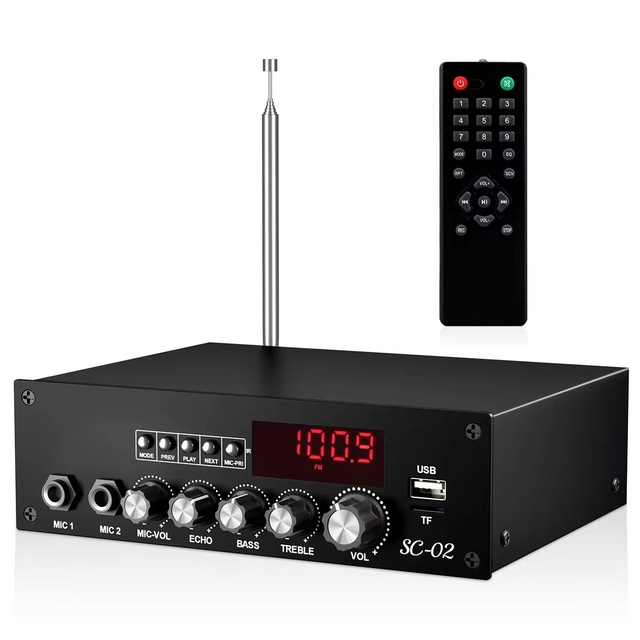 Easy InStall  High-Power 100W*2  Blue Tooth Home Stereo Amplifier 2 microphones   Karaoke OK Home Theater Amplifier