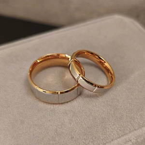 Two Tone Gold Minimalist Titanium Steel <b>Couple</b> <b>Rings</b> Geometric Beveled Square Beads Wedding Unisex SA539 - Product Image 1