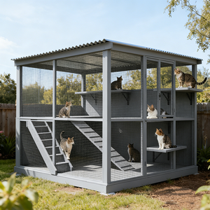 Casa para Gatos de Lujo, Grande, de Madera, Ecológica y Moderna, con Recinto Gris para Uso en Exteriores, Apta para Múltiples Gatos - Product Image 1
