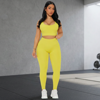 Set Yoga Wanita Desain Baru Berkualitas Tinggi Tanpa Jahitan Bernapas Ramah Lingkungan KAIN CERDAS 2-Potong Tali Racerback Poliester/Nilon