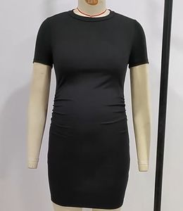 2025 vente en gros <span class=keywords><strong>de</strong></span> haute qualité robes d'été pour les femmes enceintes côté froncé couleur unie à manches courtes décontracté robe noire en Stock - Product Image 5
