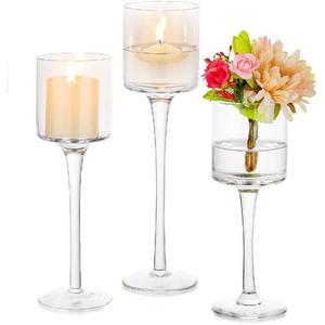 Juego de 3 Portavelas de Vidrio, Estilo Europeo, Decoración <span class=keywords><strong>para</strong></span> Mesa de <span class=keywords><strong>Comedor</strong></span>, Portavelas Transparentes - Product Image 5